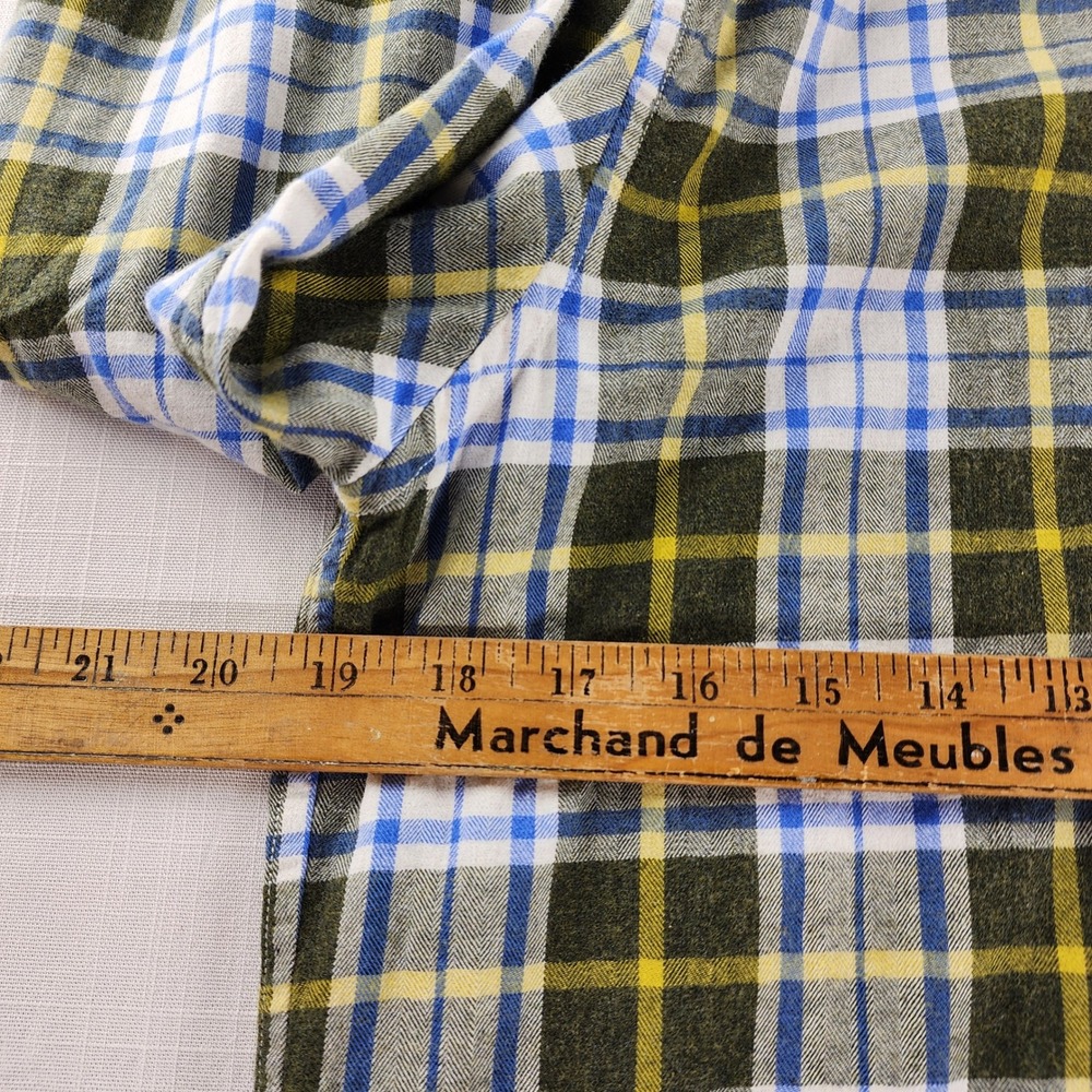 Lauro Napoli Shirt Mens 15.75 40 Olive Blue Plaid 100% Cotton Made in Italy - Picture 8 of 10